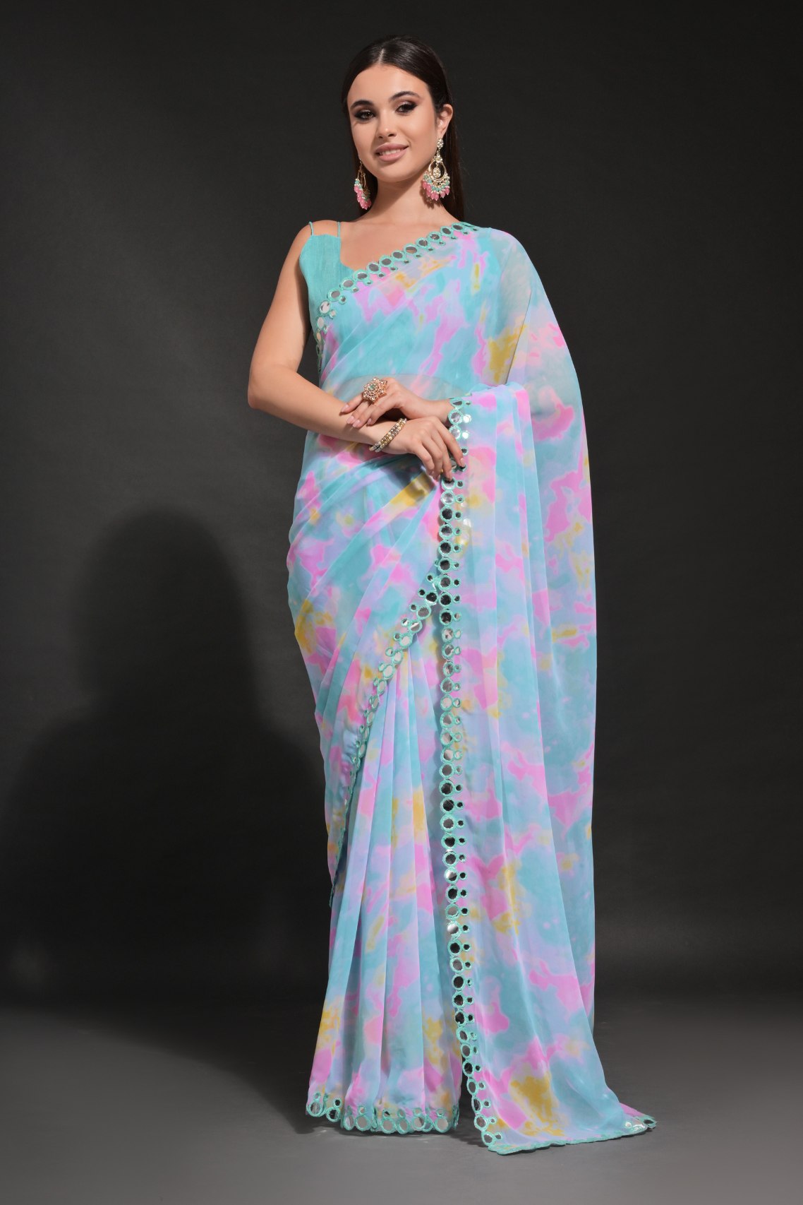 Buy MySilkLove Morning Blue Printed Georgette Saree Online