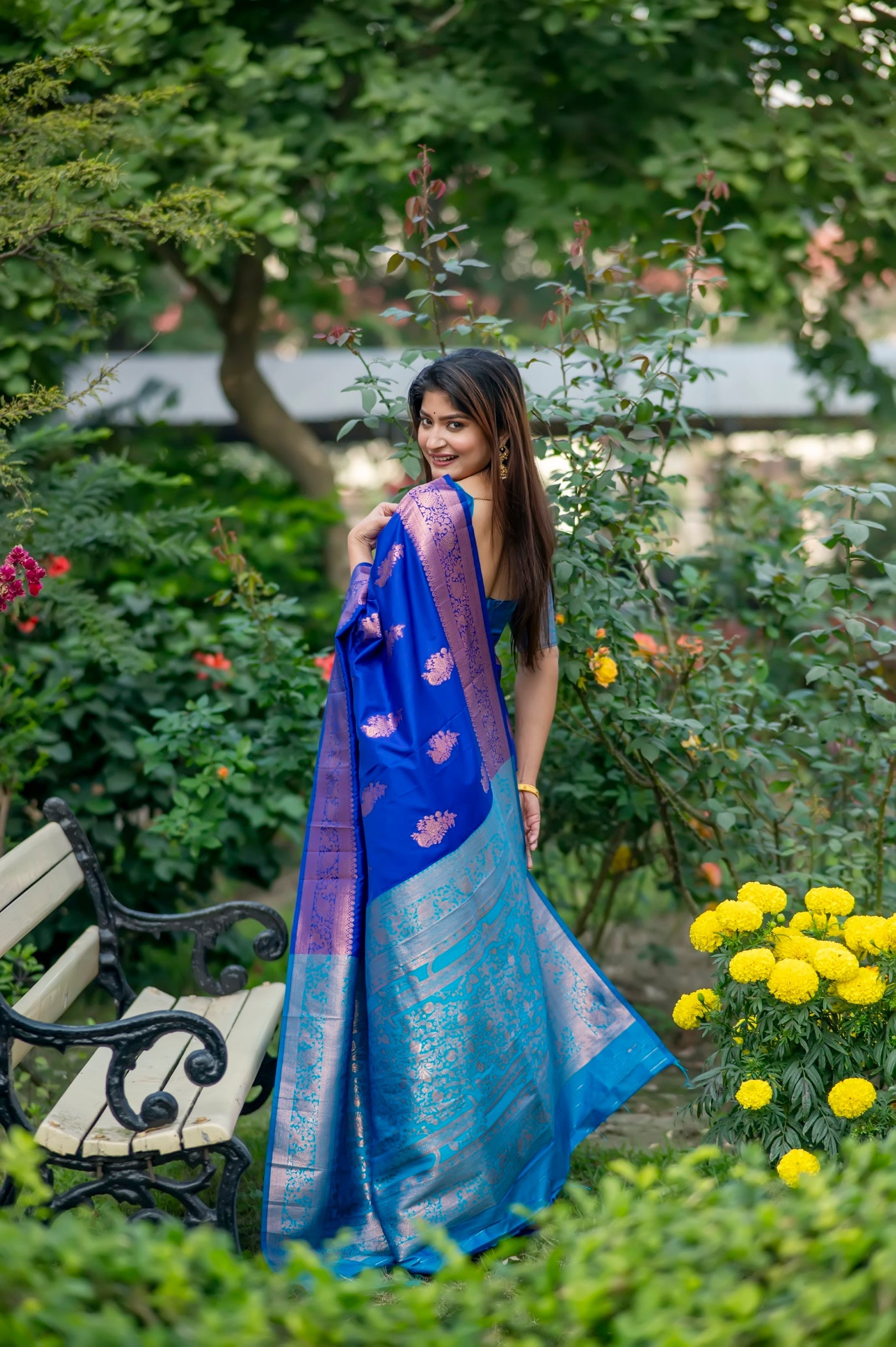 Buy MySilkLove Daisy Blue and Green Woven Banarasi Saree Online