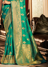 Observatory Green Woven Banarasi Soft Silk Saree