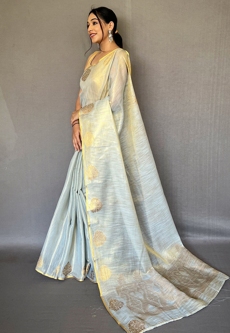 Pumice Light Blue Zari Woven Banarasi Tissue Silk Saree