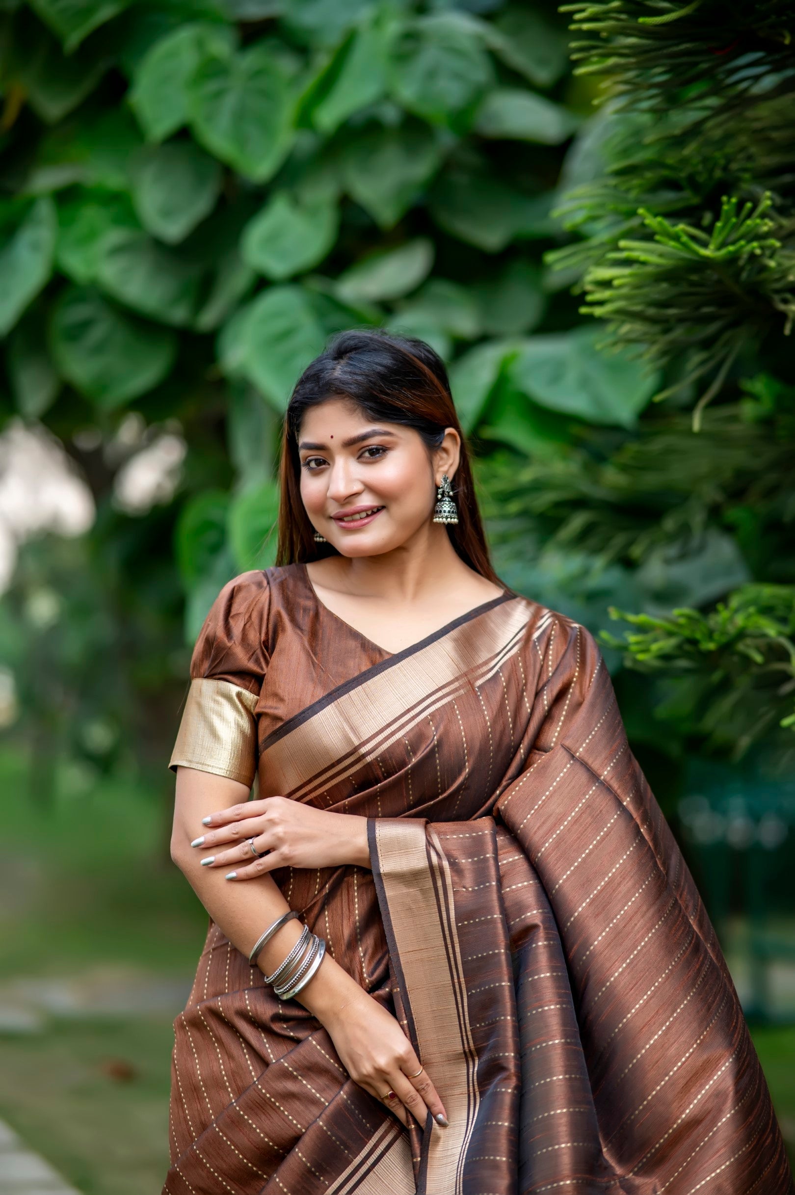 Buy MySilkLove Roman Brown Woven Raw Silk Saree Online