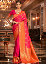 Scarlet Red Woven Banarasi Soft Silk Saree