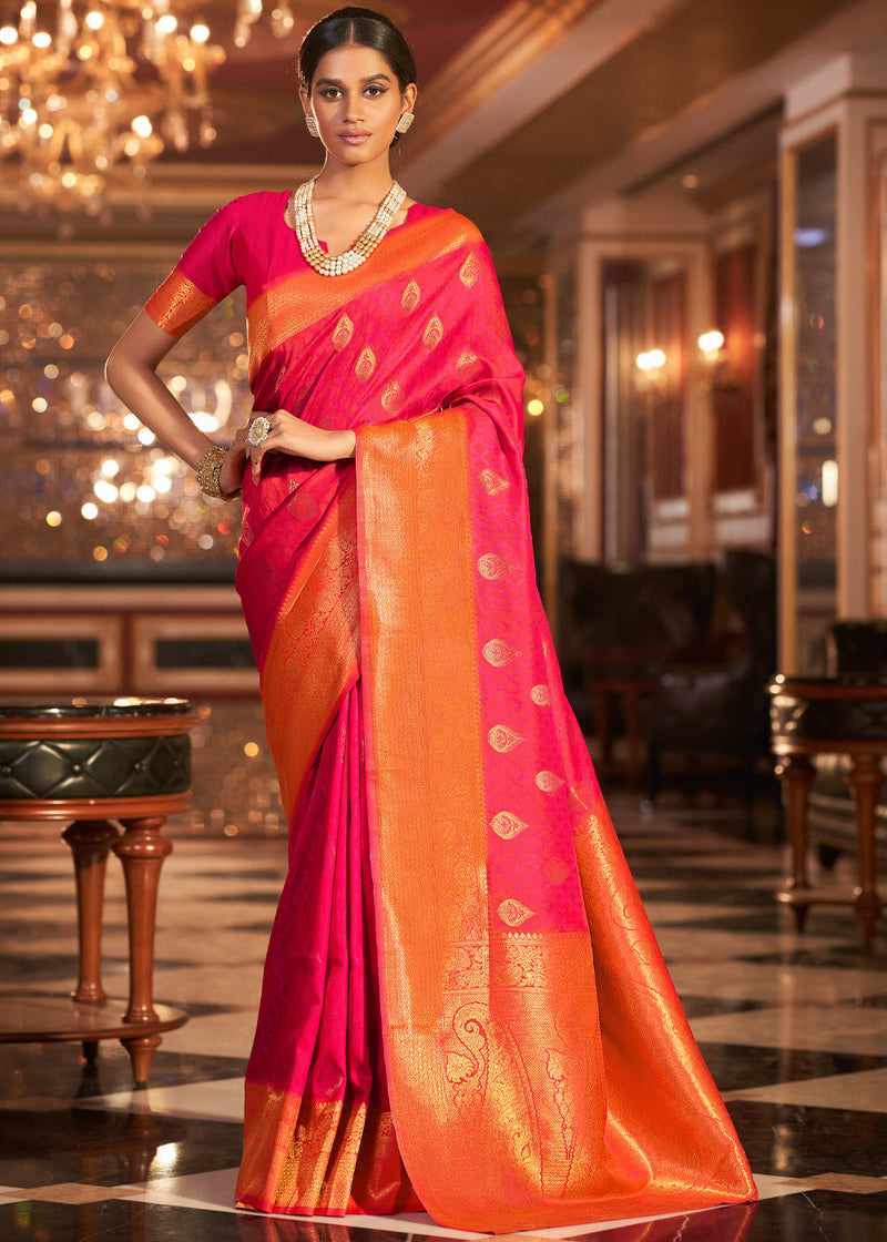 Scarlet Red Woven Banarasi Soft Silk Saree