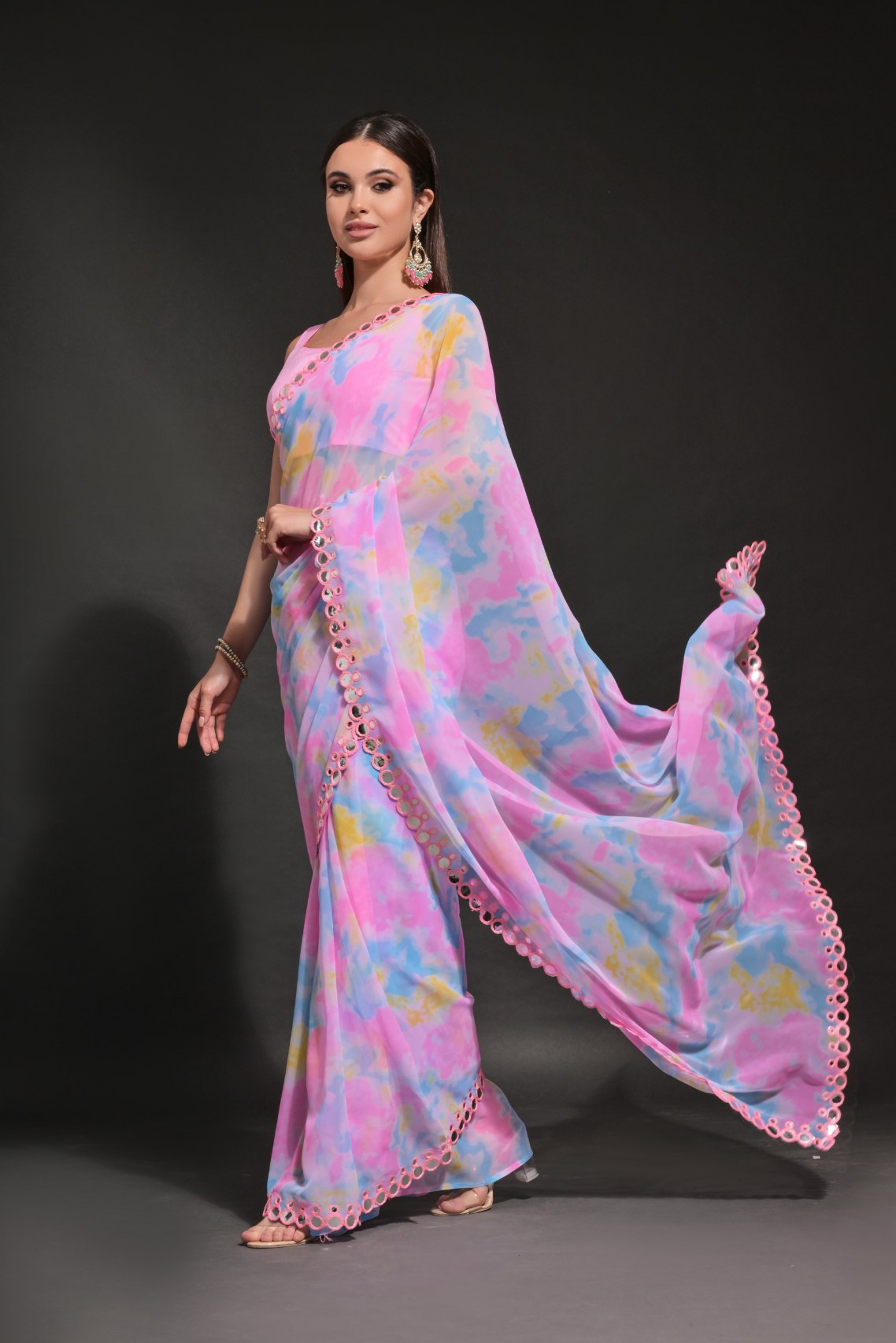 Buy MySilkLove Gloss Pink and Purple Printed Georgette Saree Online