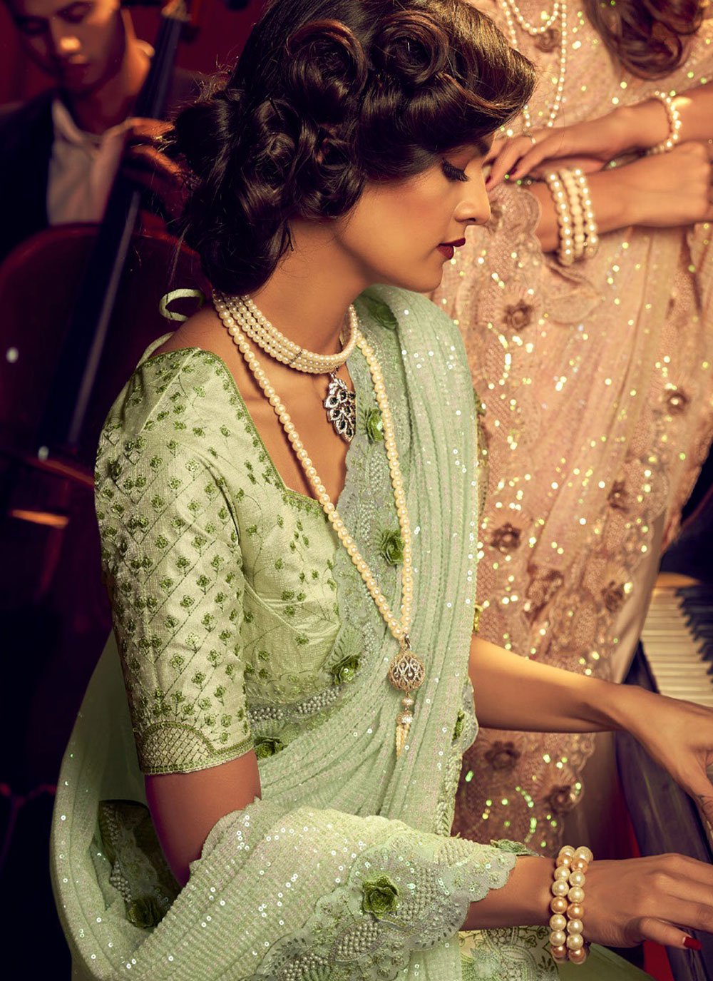 Buy MySilkLove Yuma Green Designer Partywear Saree Online