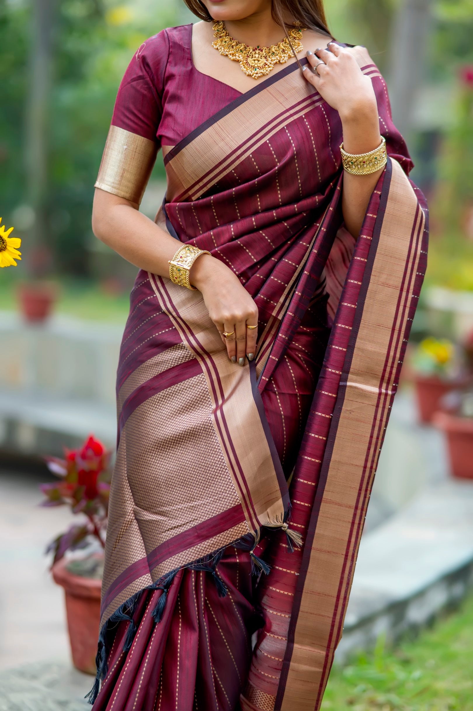 Buy MySilkLove Mystic Maroon Woven Raw Silk Saree Online