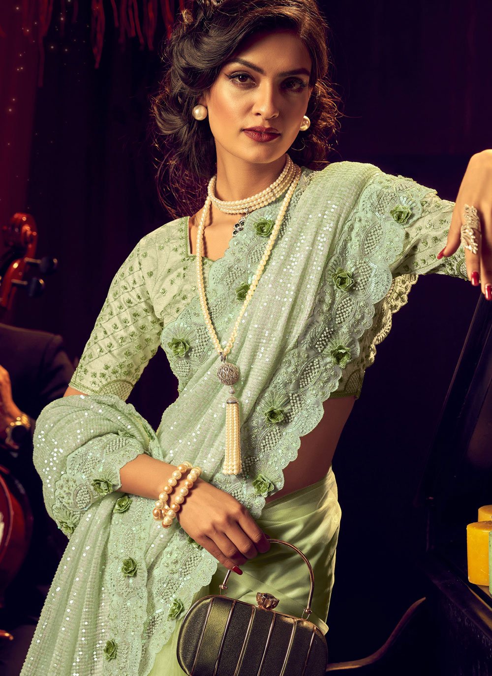 Buy MySilkLove Yuma Green Designer Partywear Saree Online