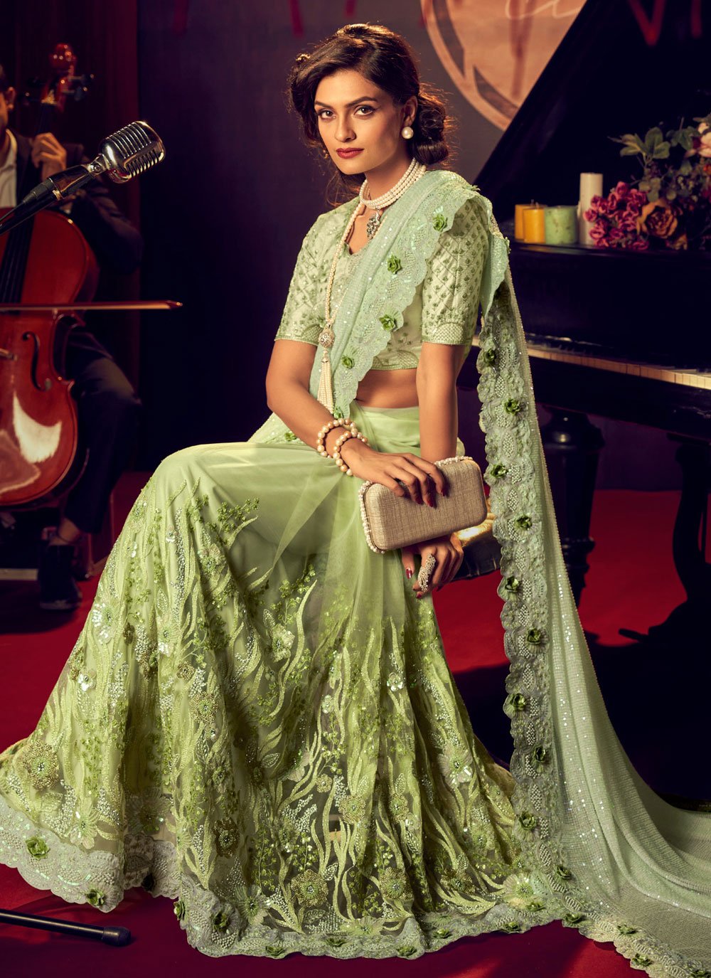 Buy MySilkLove Yuma Green Designer Partywear Saree Online