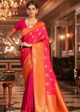Scarlet Red Woven Banarasi Soft Silk Saree