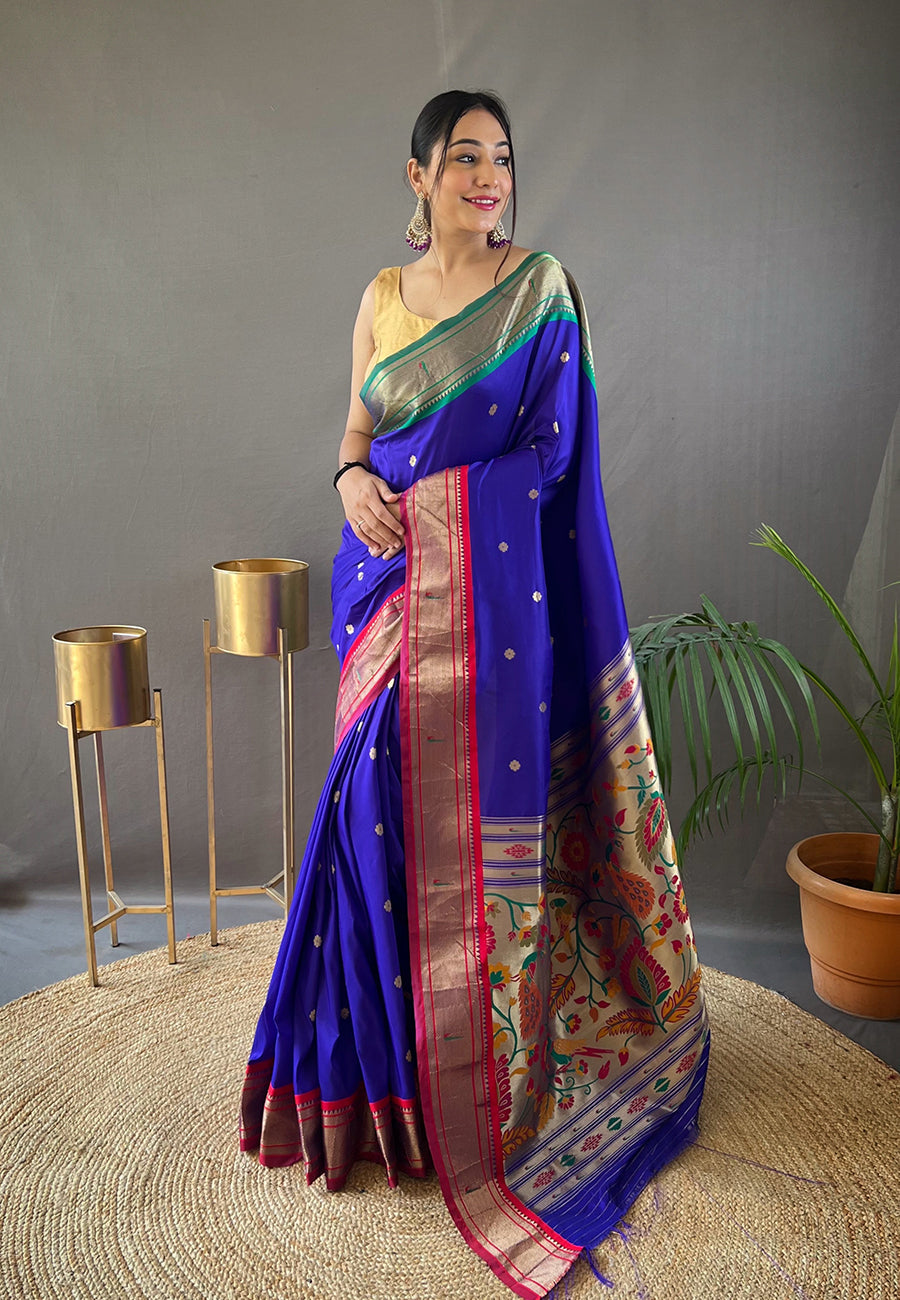 Buy MySilkLove Governor Bay Blue Woven Paithani Saree Online