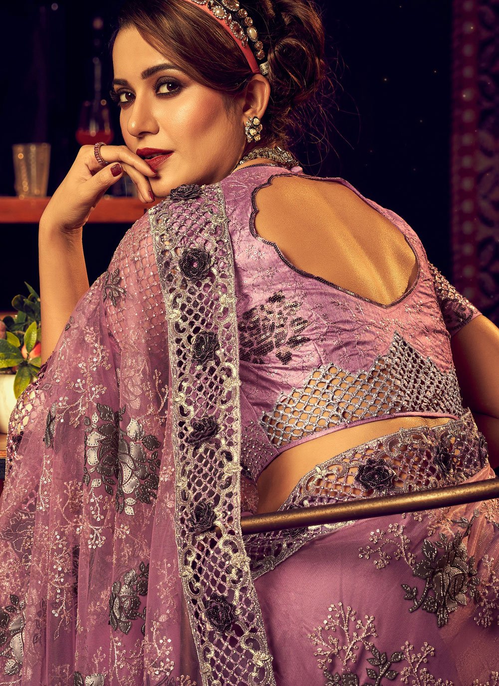 MySilkLove Copper Penny Purple Designer Partywear Saree