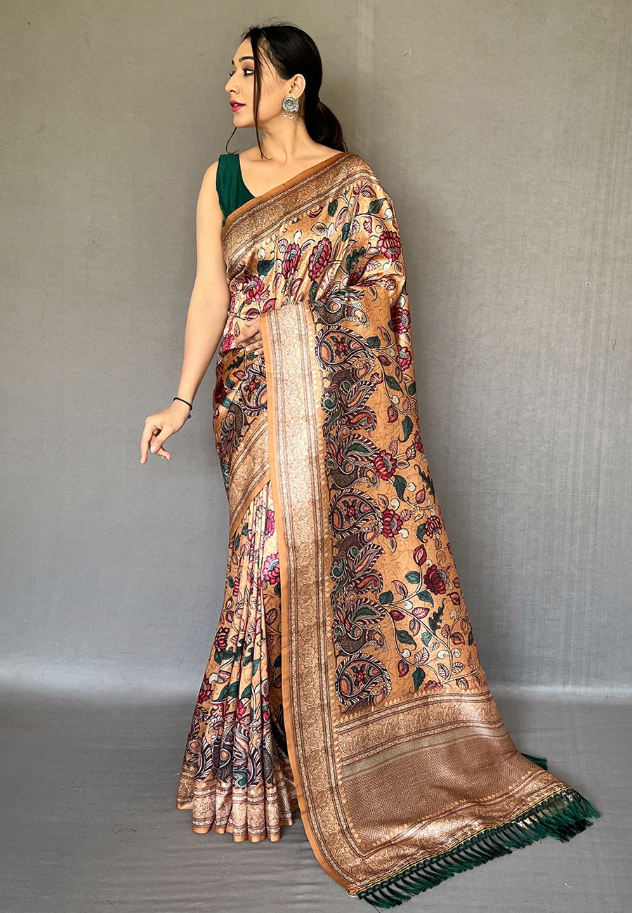 Women's Pedna Kalamkari Hand Printed Mulmul Cotton Saree - Manohara |  Cotton saree, Saree, Cotton