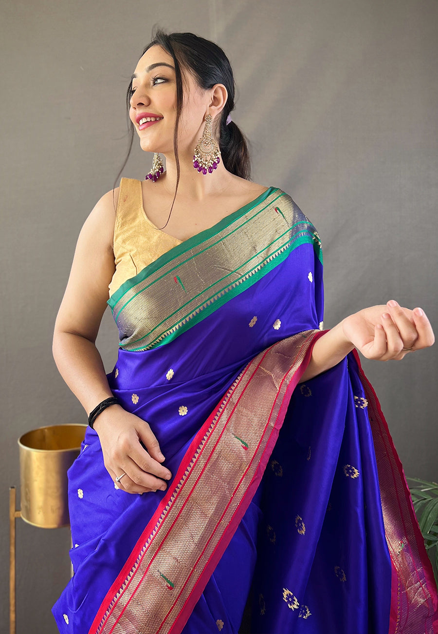 Buy MySilkLove Governor Bay Blue Woven Paithani Saree Online