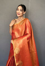 Jaffa Orange Zari Woven Banarasi Tissue Silk Saree