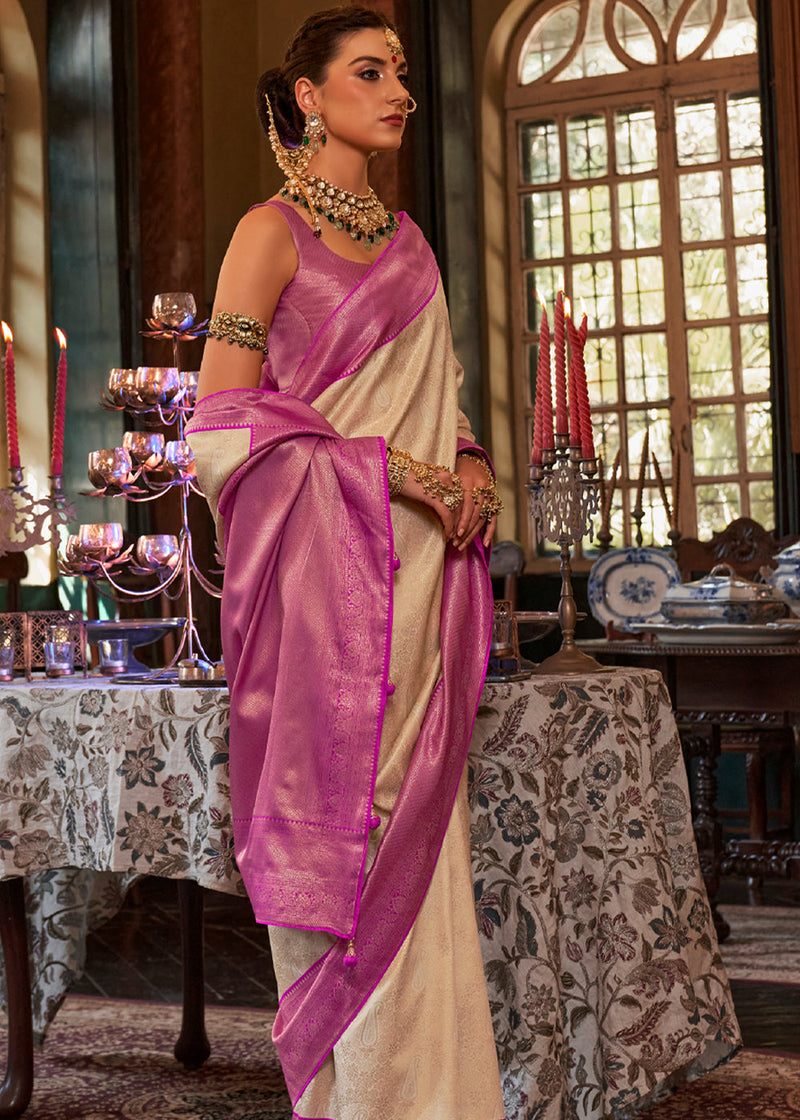 Purple Silver Zari Woven Pure Kanjeevaram Silk Handloom Saree – garment  villa