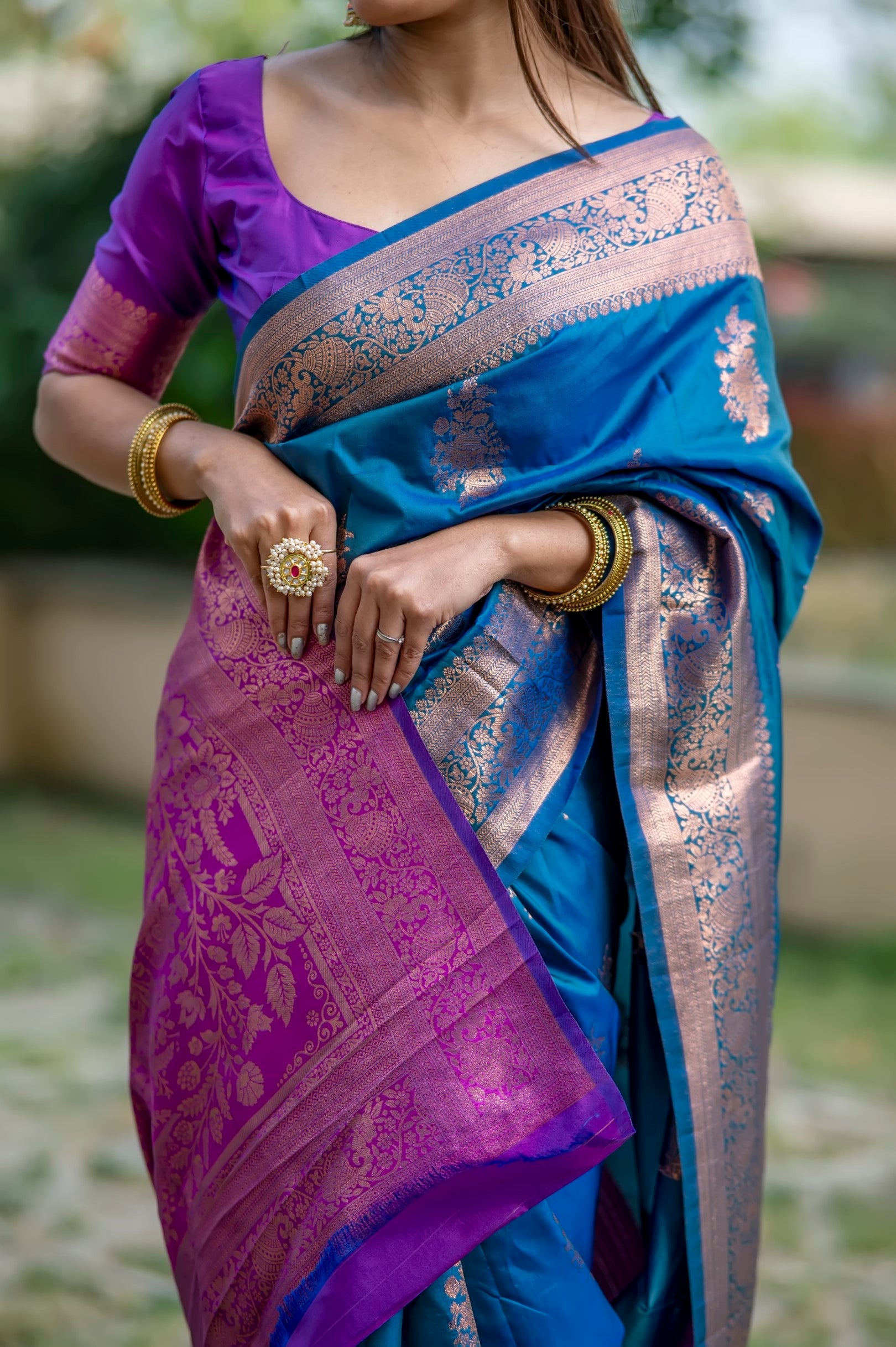 Buy MySilkLove Bondi Blue and Purple Woven Banarasi Saree Online