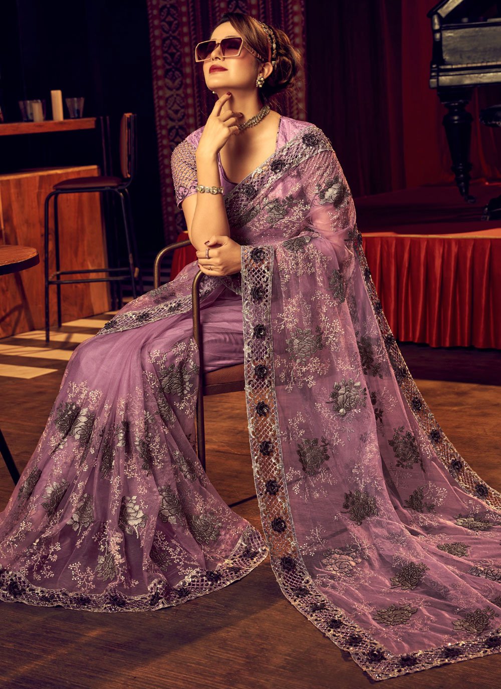 Buy MySilkLove Copper Penny Purple Designer Partywear Saree Online