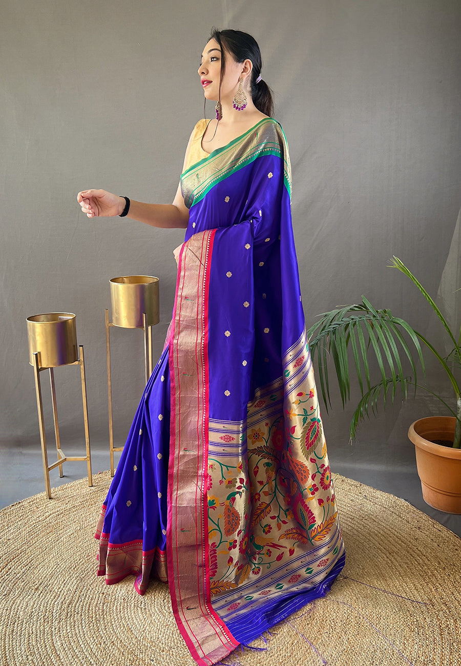 Buy MySilkLove Governor Bay Blue Woven Paithani Saree Online