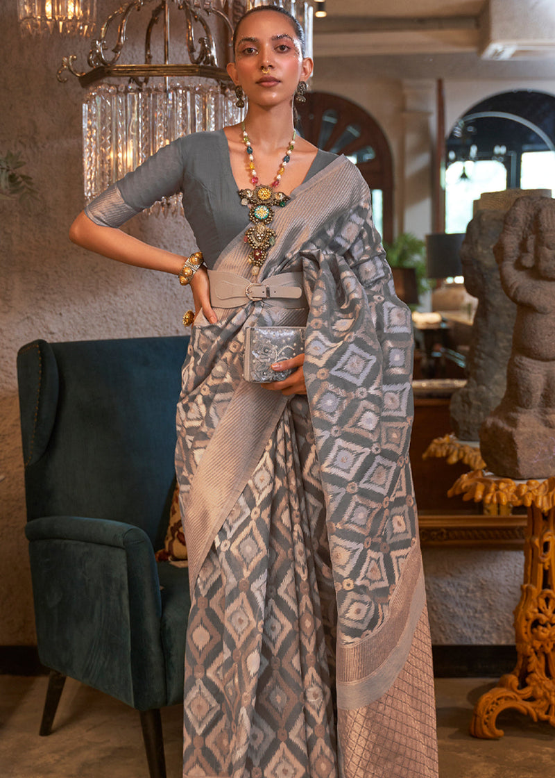Ironside Grey Woven Banarasi Linen Silk Saree