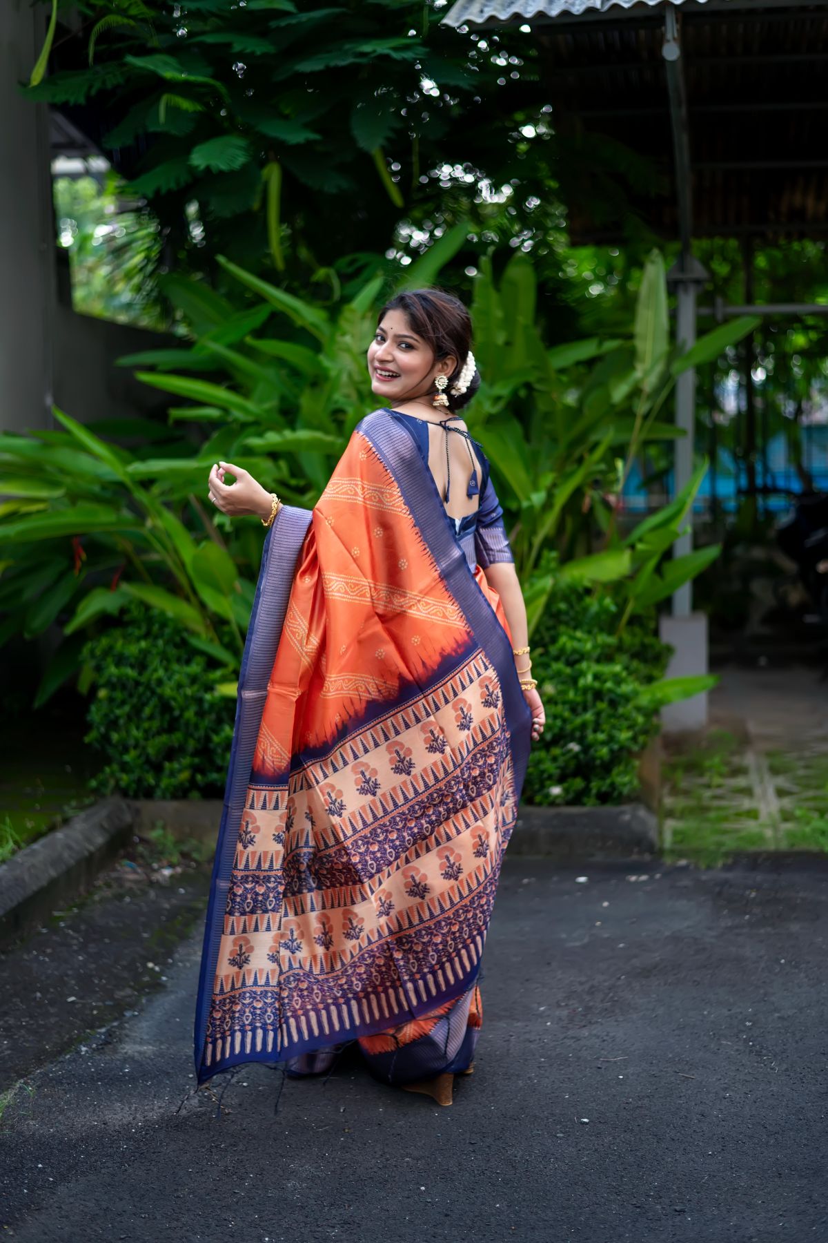 Buy MySilkLove Macaroni Orange and Blue Soft Silk Saree Online