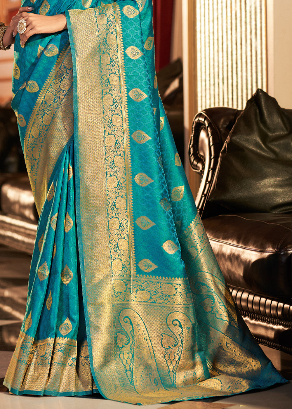 Buy MySilkLove Mosque Blue Woven Banarasi Soft Silk Saree Online