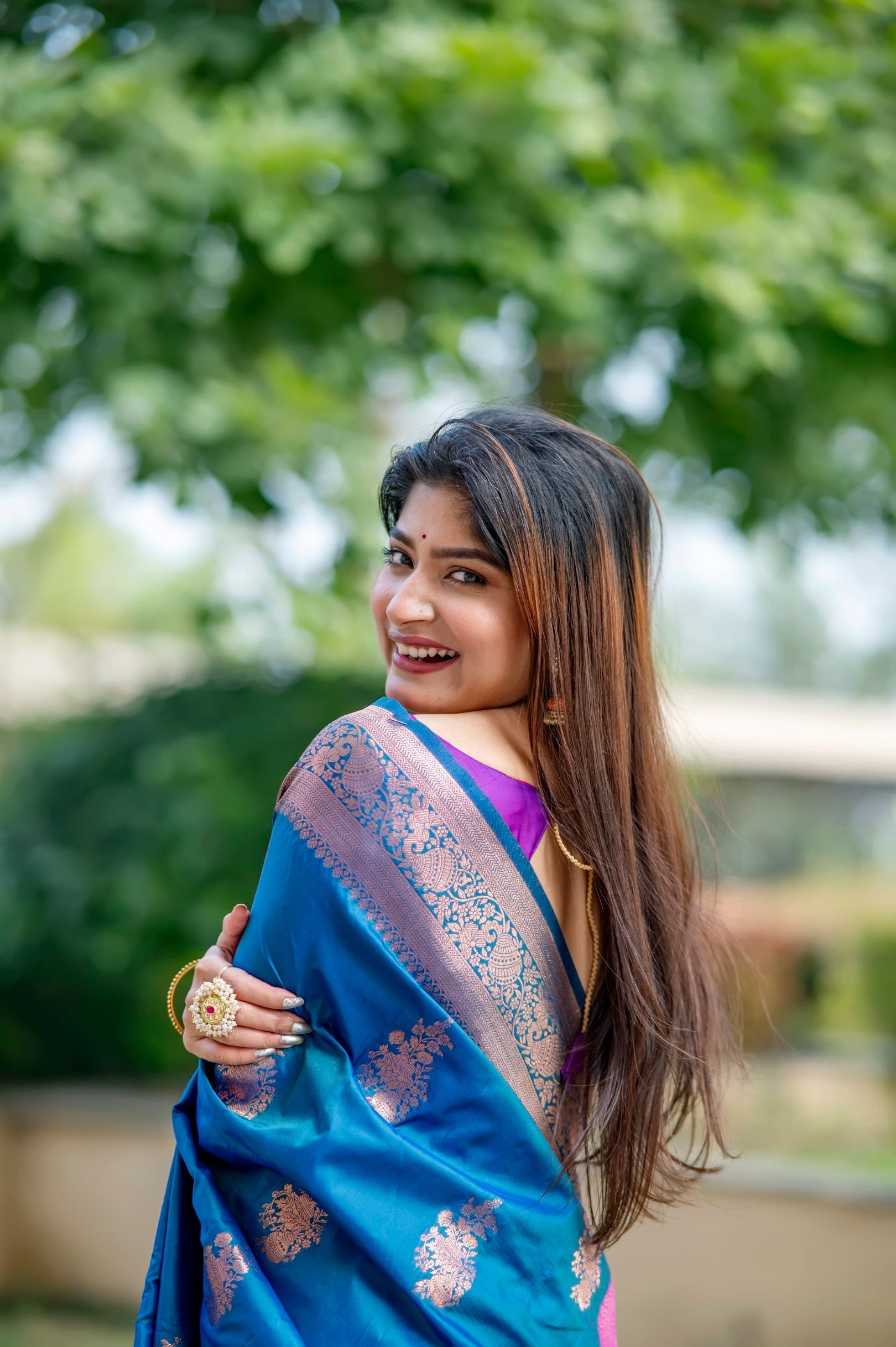 Buy MySilkLove Bondi Blue and Purple Woven Banarasi Saree Online