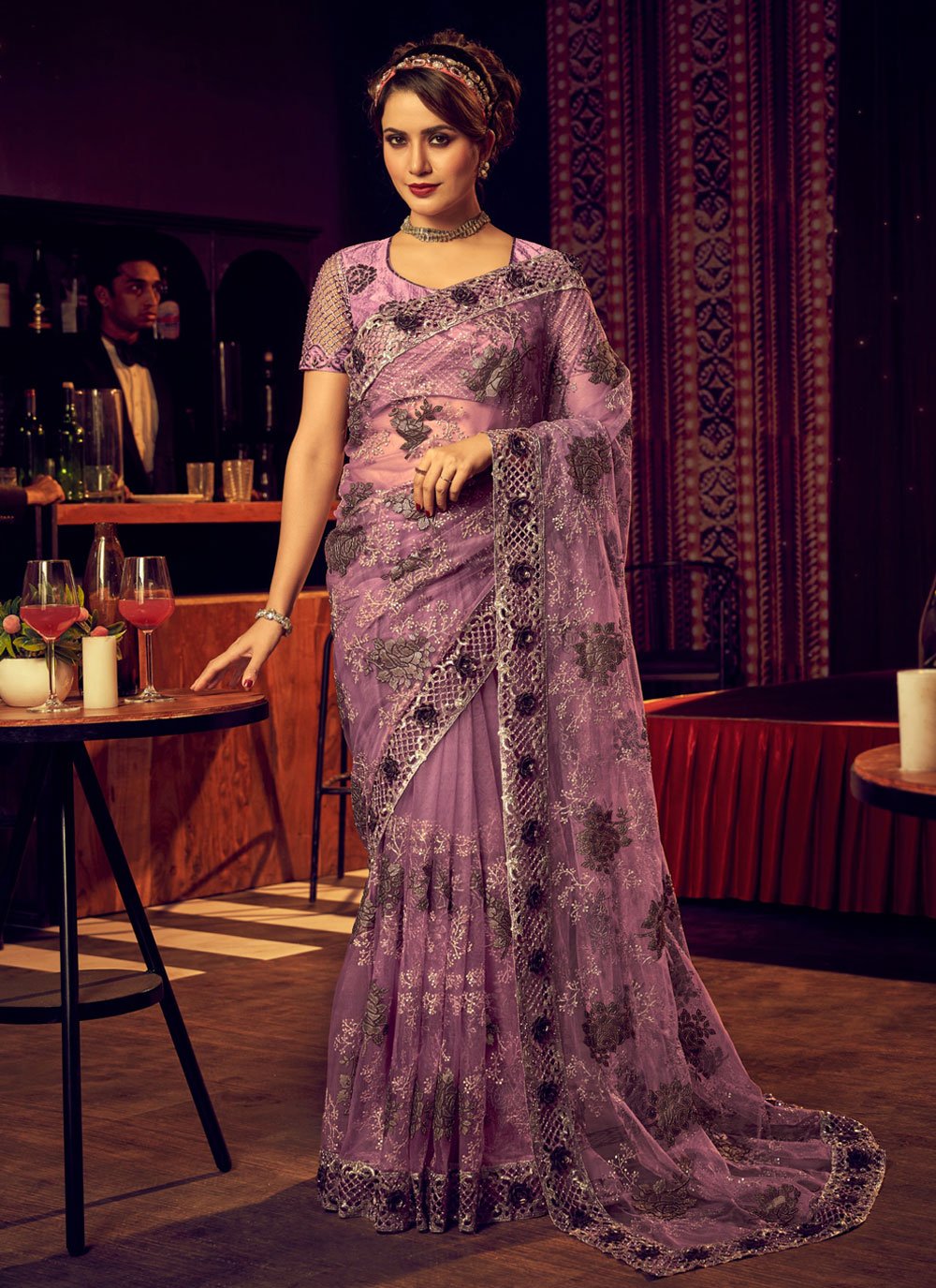 Buy MySilkLove Copper Penny Purple Designer Partywear Saree Online