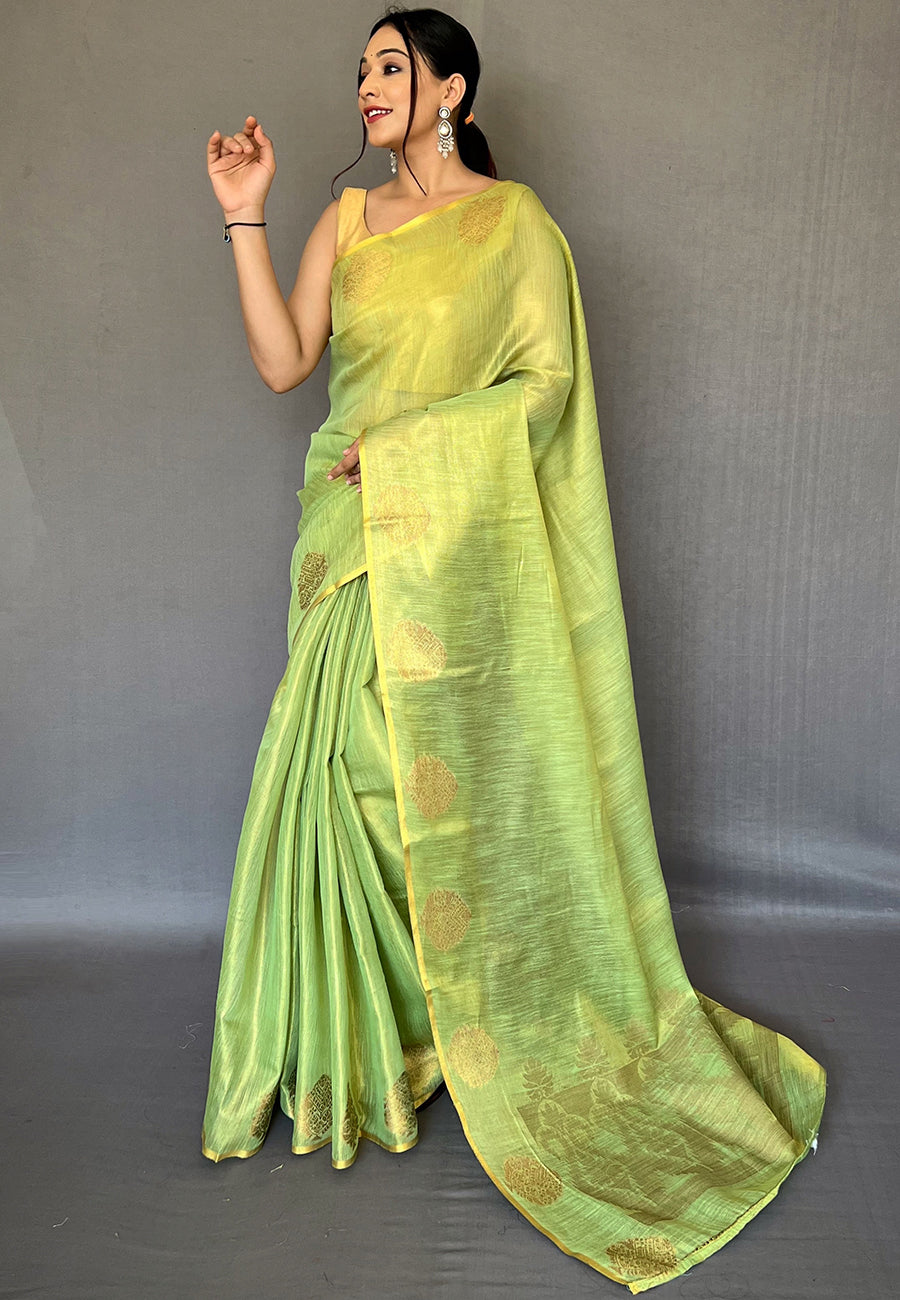 Buy MySilkLove Primrose Green Zari Woven Banarasi Tissue Silk Saree Online