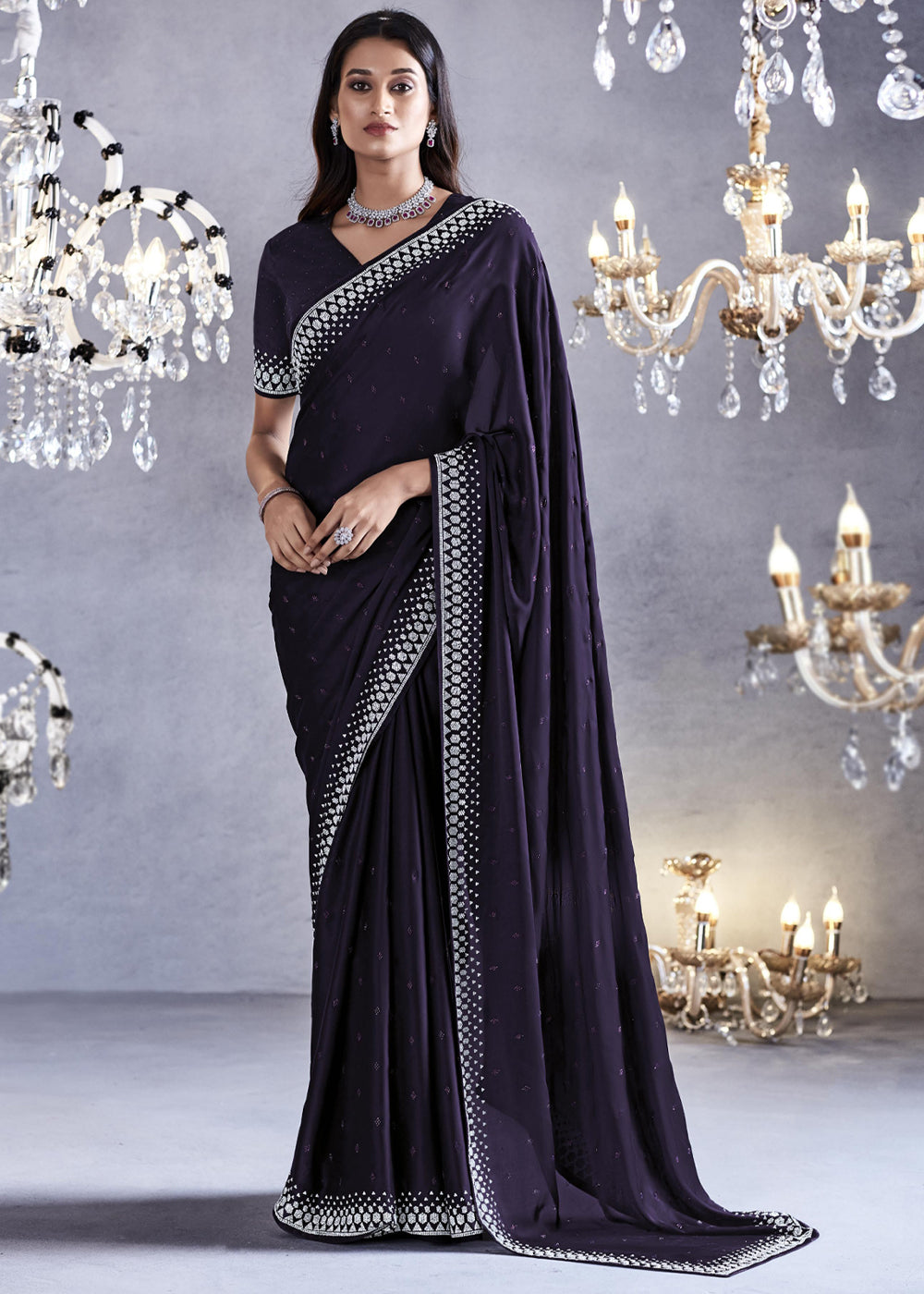 MySilkLove Bastille Black Woven Embroidered Satin Silk Saree