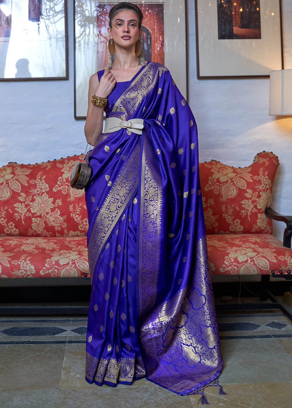 Buy MySilkLove Chambray Blue Dual Tone Zari Woven Banarasi Saree Online