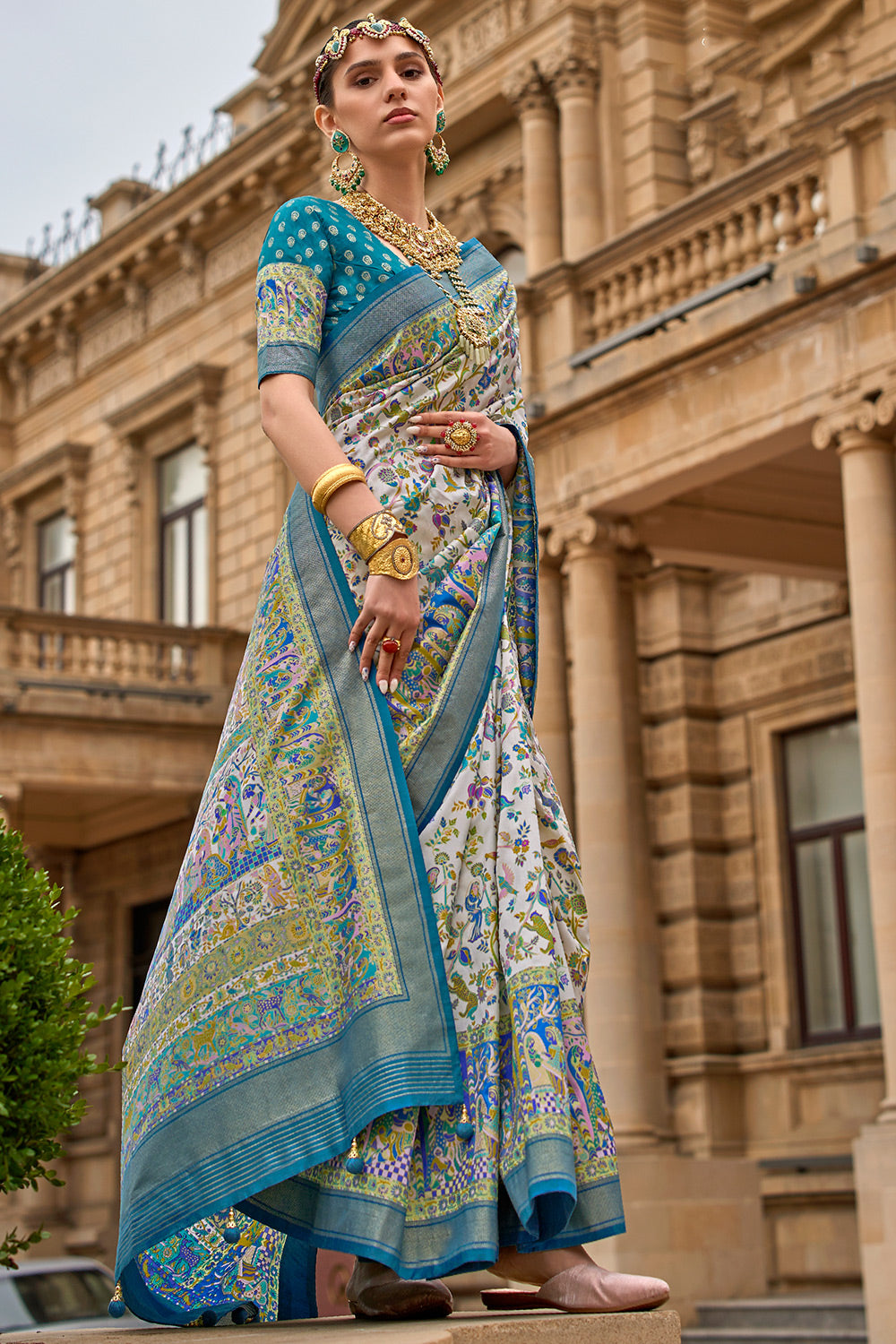 Buy MySilkLove Keppel Blue Handloom Printed Patola Silk Saree Online