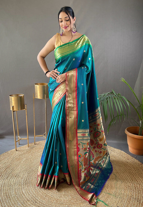 Java Blue Woven Paithani Saree