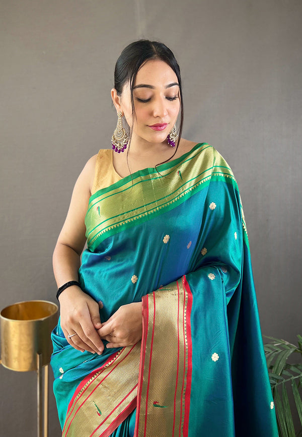 Java Blue Woven Paithani Saree