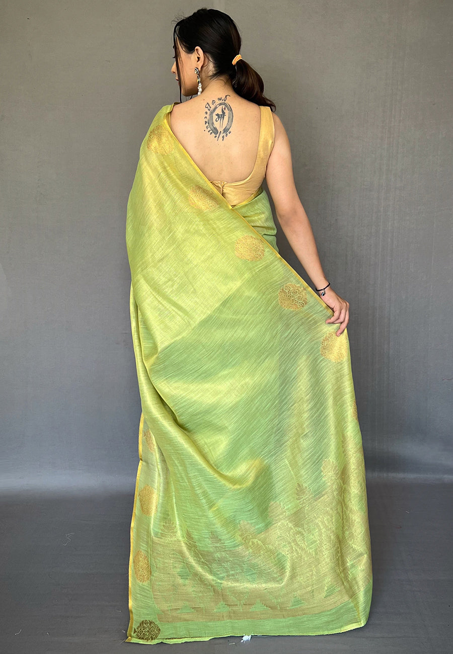 Buy MySilkLove Primrose Green Zari Woven Banarasi Tissue Silk Saree Online