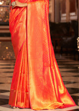 Ogre Odor Orange Woven Banarasi Soft Silk Saree