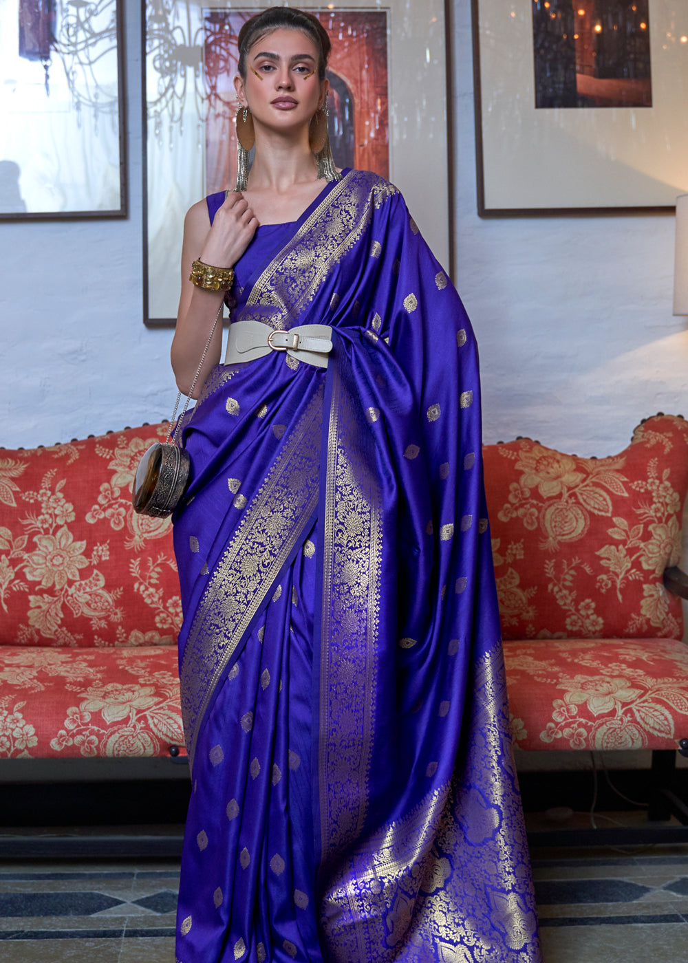 Buy MySilkLove Chambray Blue Dual Tone Zari Woven Banarasi Saree Online