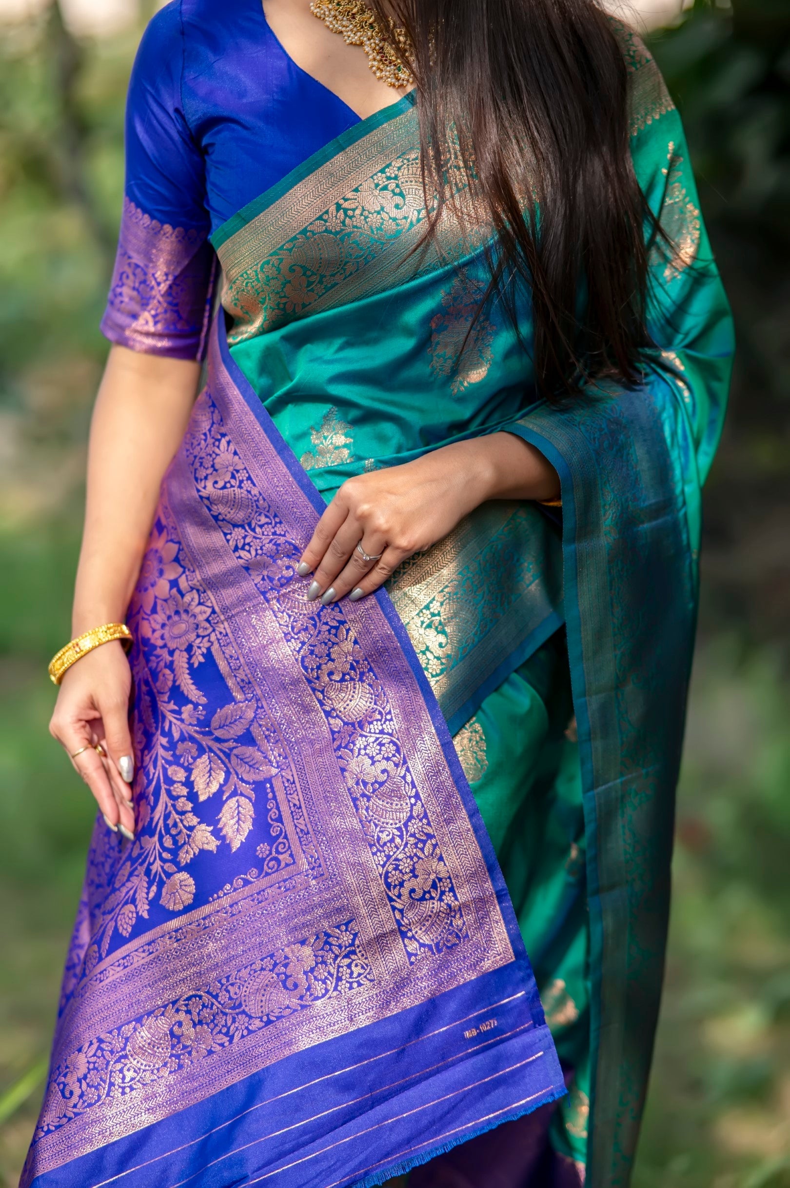 Buy MySilkLove Steel Green and Blue Woven Banarasi Saree Online