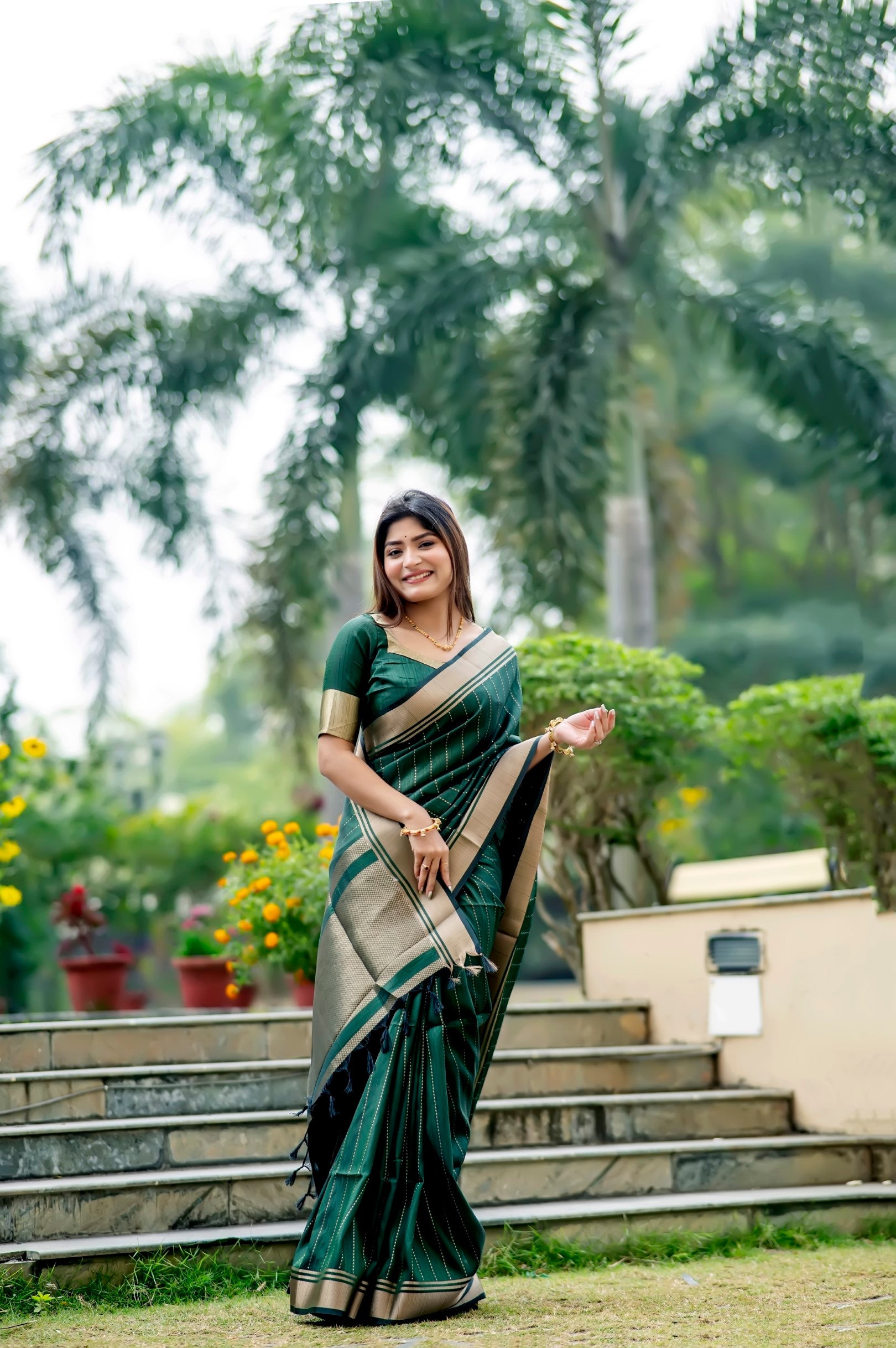 Buy MySilkLove Jade Dark Green Woven Raw Silk Saree Online