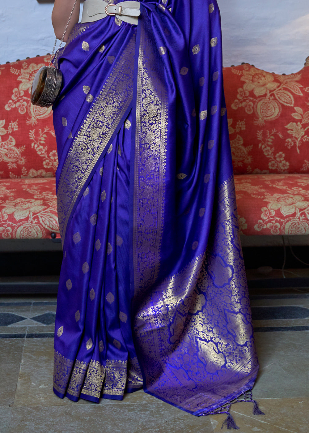 Buy MySilkLove Chambray Blue Dual Tone Zari Woven Banarasi Saree Online