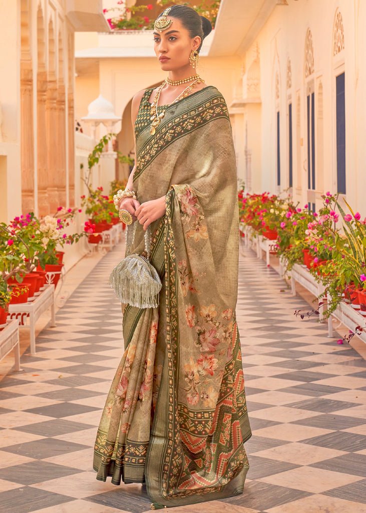 Buy MySilkLove Deco Green Printed Chiffon Patola Silk Saree Online