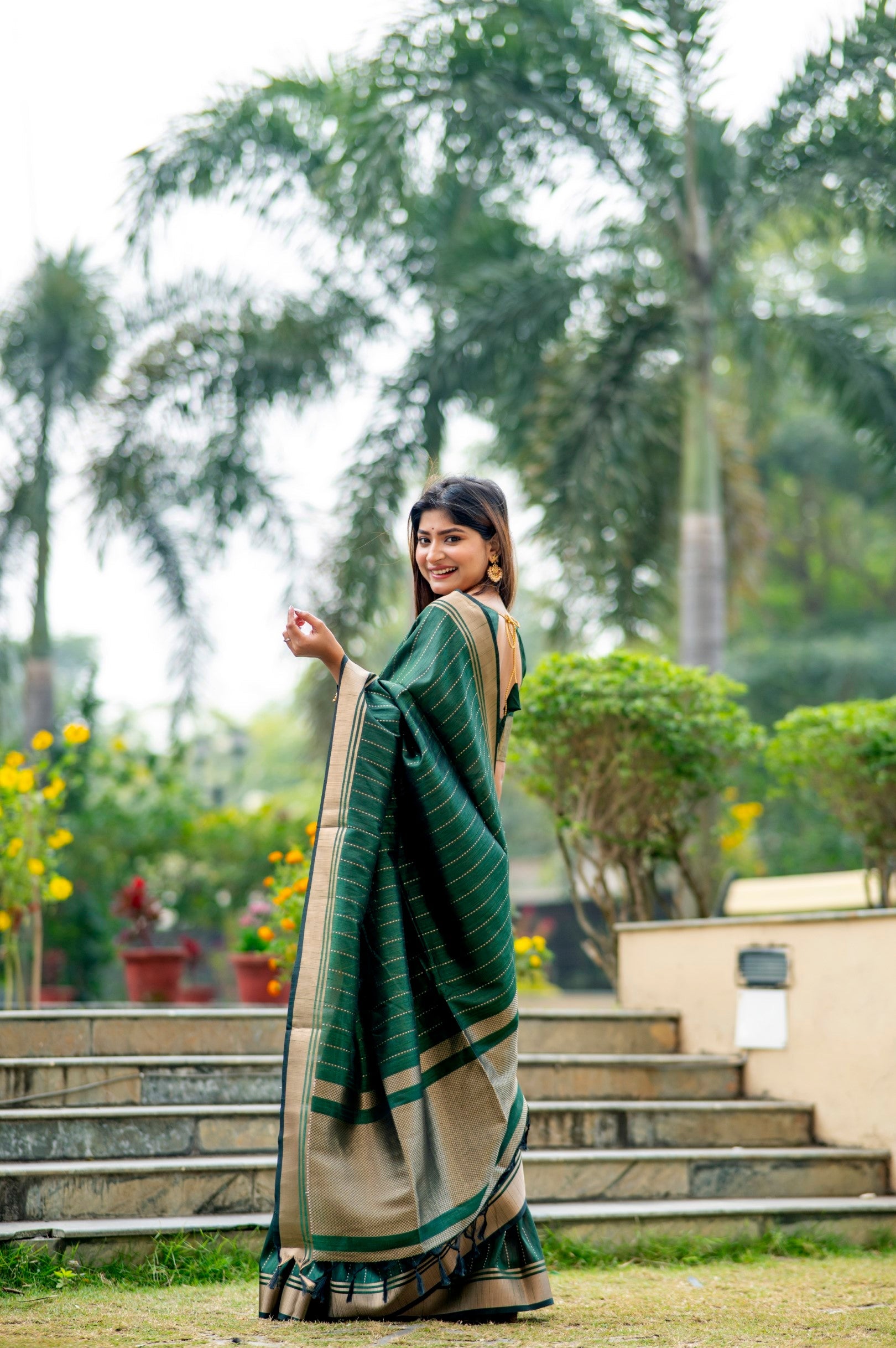 Buy MySilkLove Jade Dark Green Woven Raw Silk Saree Online