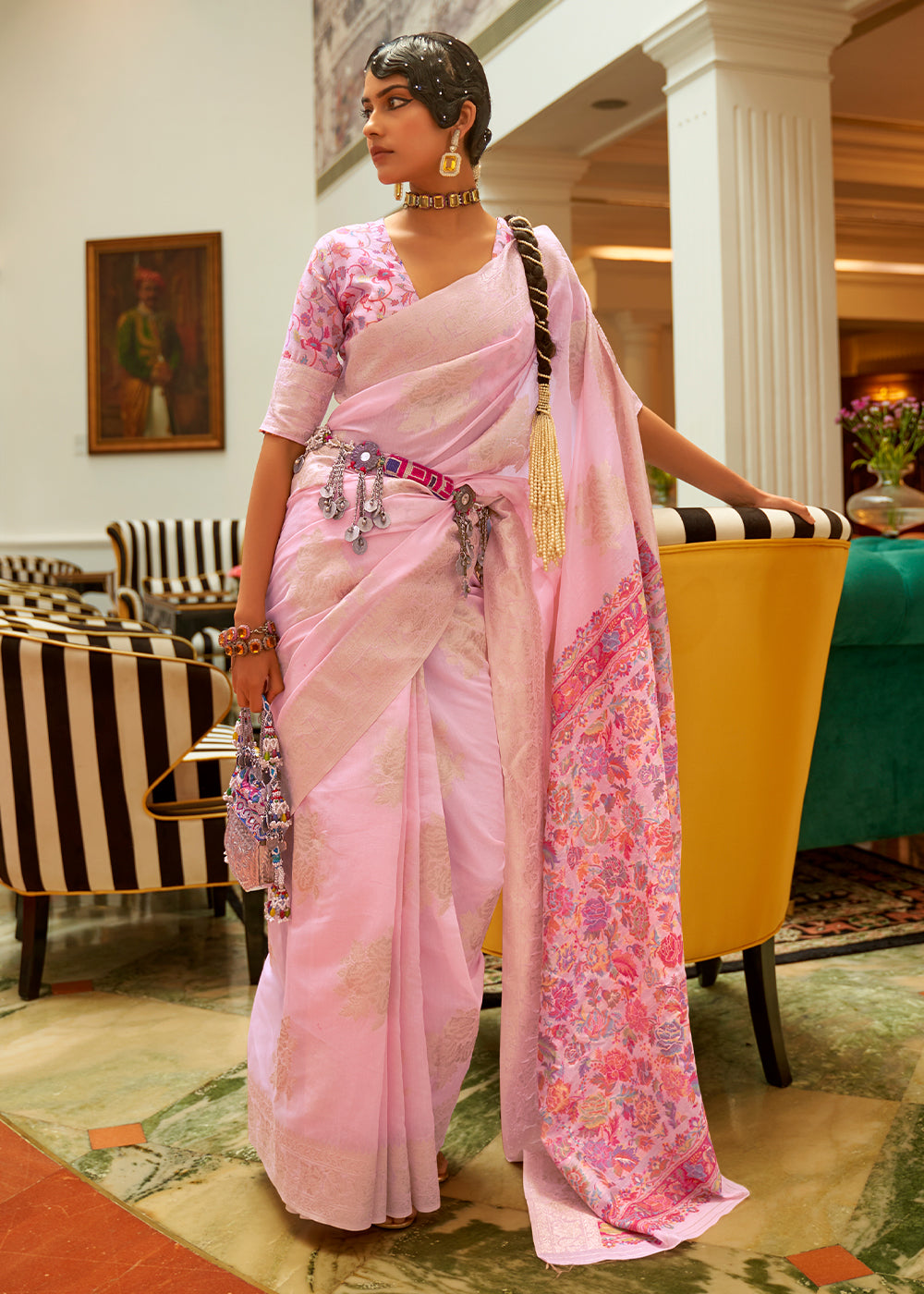 Buy MySilkLove Enury Pink Handloom Silk Saree with Kashmiri Pallu Online