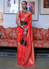 Sunset Orange Dual Tone Zari Woven Banarasi Saree