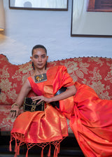 Sunset Orange Dual Tone Zari Woven Banarasi Saree