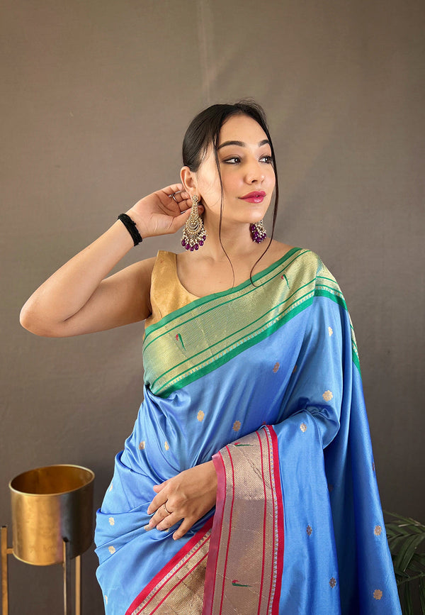 Lapis Lazuli Blue Woven Paithani Saree