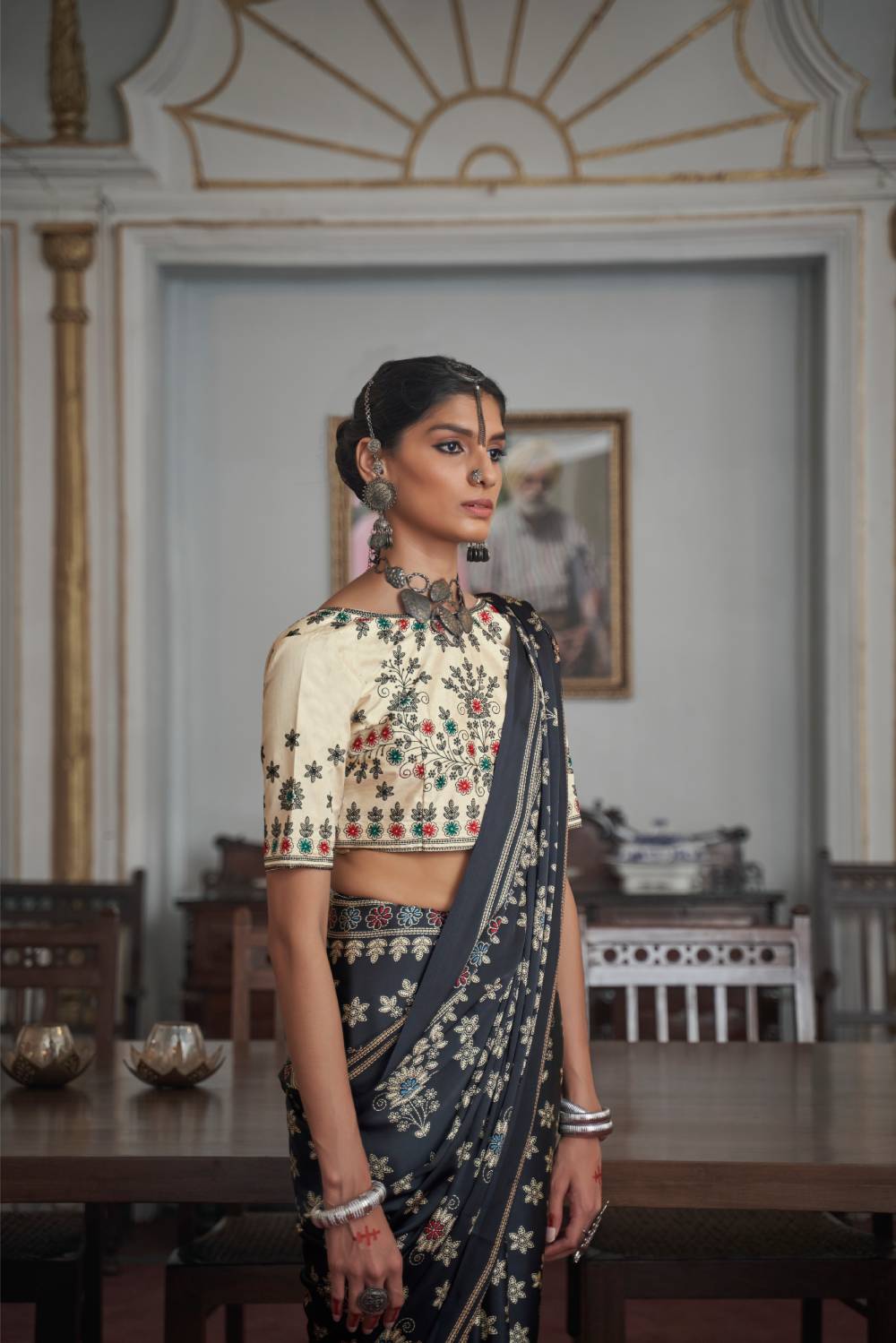 MySilkLove Tuna Dark Grey Gajji Silk Saree with embroidery blouse