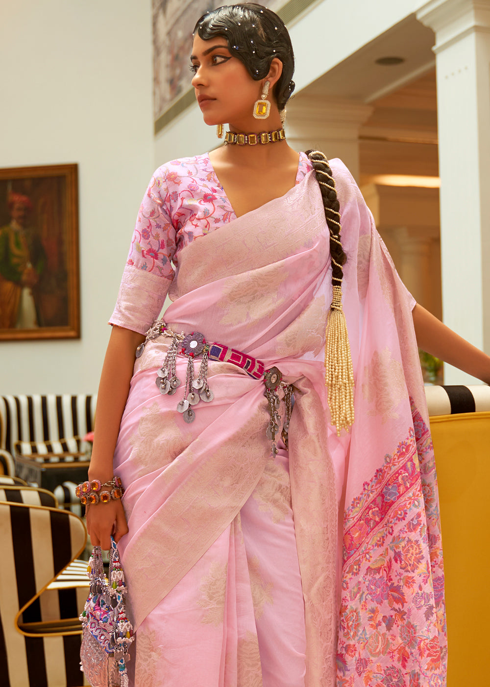 Buy MySilkLove Enury Pink Handloom Silk Saree with Kashmiri Pallu Online