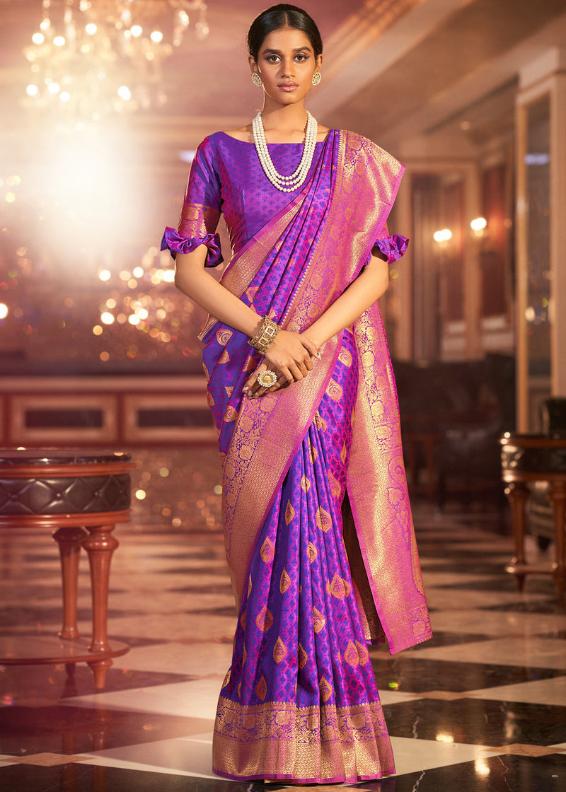 Purple Plum Woven Banarasi Soft Silk Saree