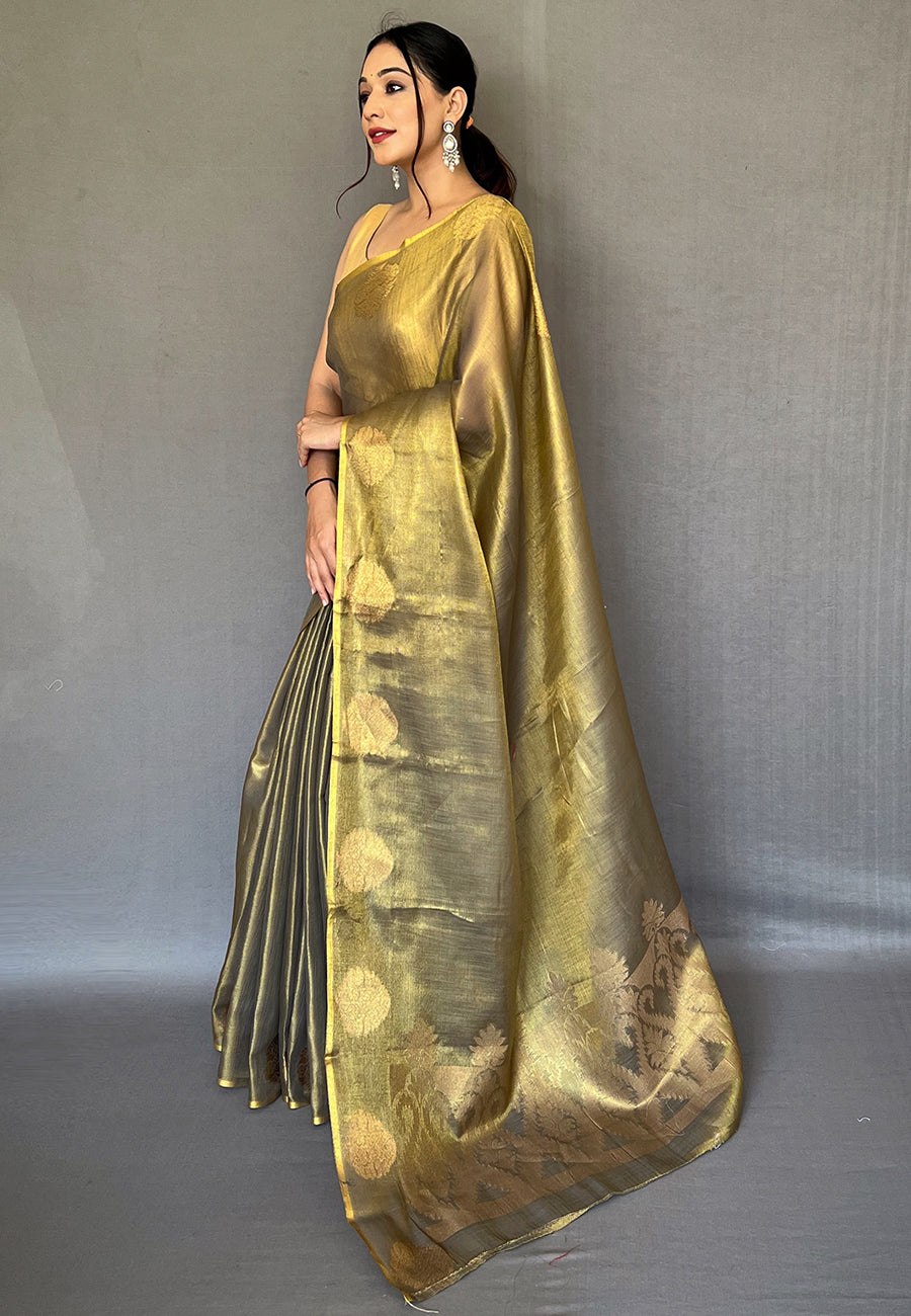 Buy MySilkLove Shingle Fawn Green Zari Woven Banarasi Tissue Silk Saree Online