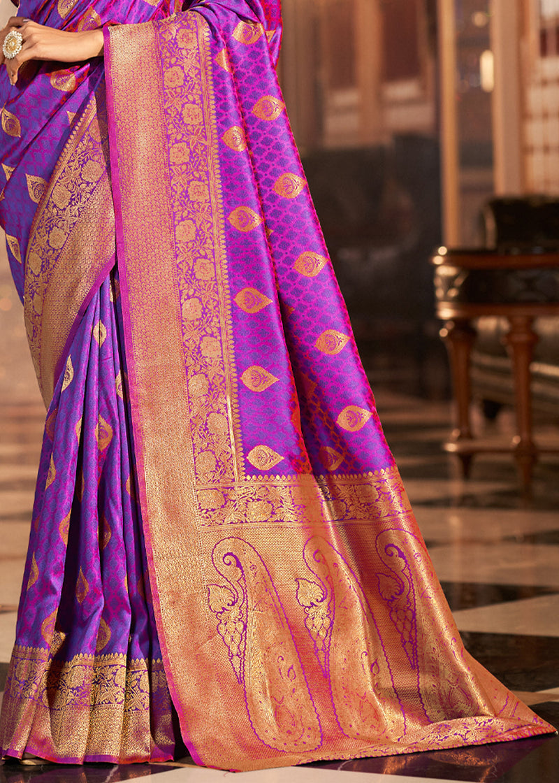Purple Plum Woven Banarasi Soft Silk Saree